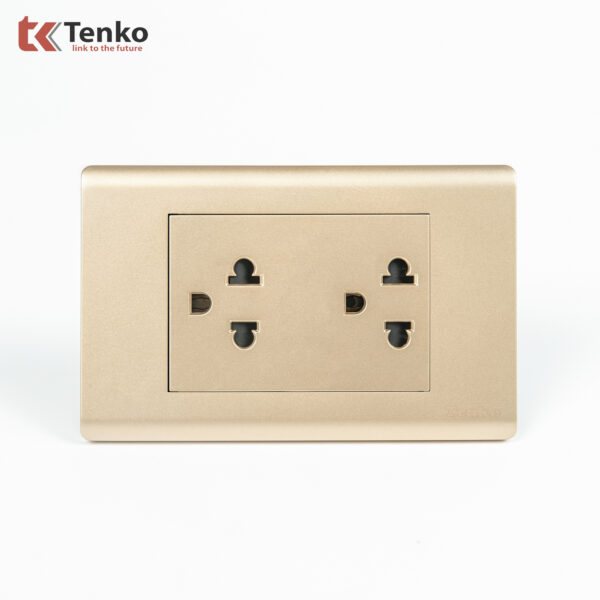 Ổ Cắm Đôi 3 Chấu Chống Cháy Cao Cấp TENKO TK-C25-044 – Mặt Nhựa PC Vàng