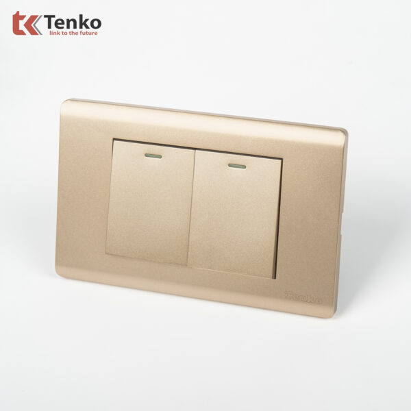 Công Tắc Chống Cháy Cao Cấp TENKO TK-C25-02 – Mặt Nhựa PC Vàng