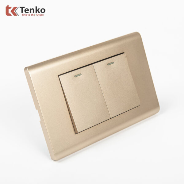 Công Tắc Chống Cháy Cao Cấp TENKO TK-C25-02 – Mặt Nhựa PC Vàng