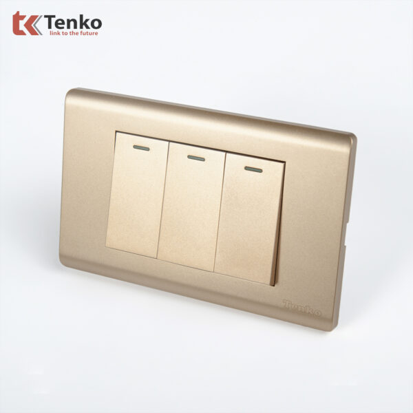 Công Tắc Chống Cháy Cao Cấp TENKO TK-C25-03 – Mặt Nhựa PC Vàng