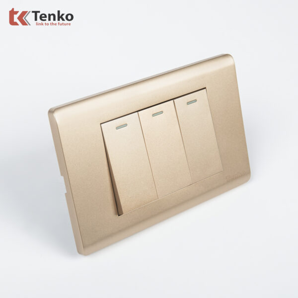 Công Tắc Chống Cháy Cao Cấp TENKO TK-C25-03 – Mặt Nhựa PC Vàng