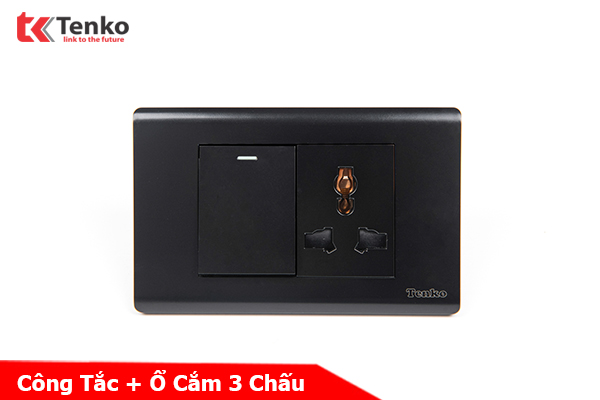 Bộ Công Tắc, Ổ Cắm Điện Âm Tường Cao Cấp TENKO TK-C25-039 Mặt Nhựa PC Đen
