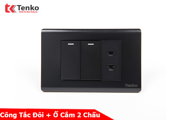 Bộ Công Tắc Ổ Cắm Điện Âm Tường Cao Cấp TENKO TK-C25-027 Mặt Nhựa PC Đen