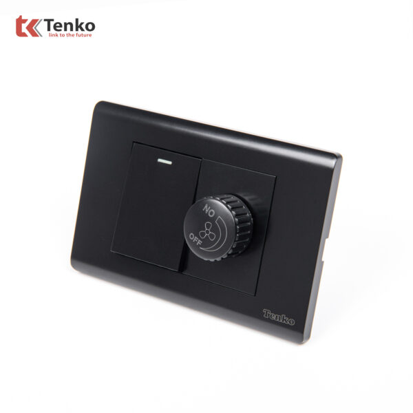 Công Tắc, Chiết Áp Quạt Chống Cháy Cao Cấp TENKO TK-C25-087 – Mặt Nhựa PC Đen
