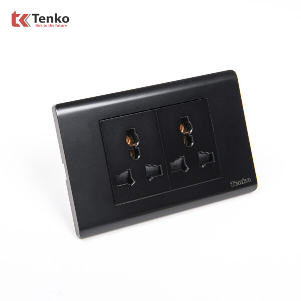 Ổ Cắm Đôi 3 Chấu Đa Năng Chống Cháy Cao Cấp TENKO TK-C25-050 – Mặt Nhựa PC Đen