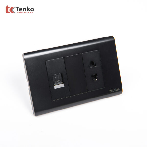 Ổ Cắm 2 Chấu Và Mạng LAN Chống Cháy Cao Cấp TENKO TK-C25-076 – Mặt Nhựa PC Đen