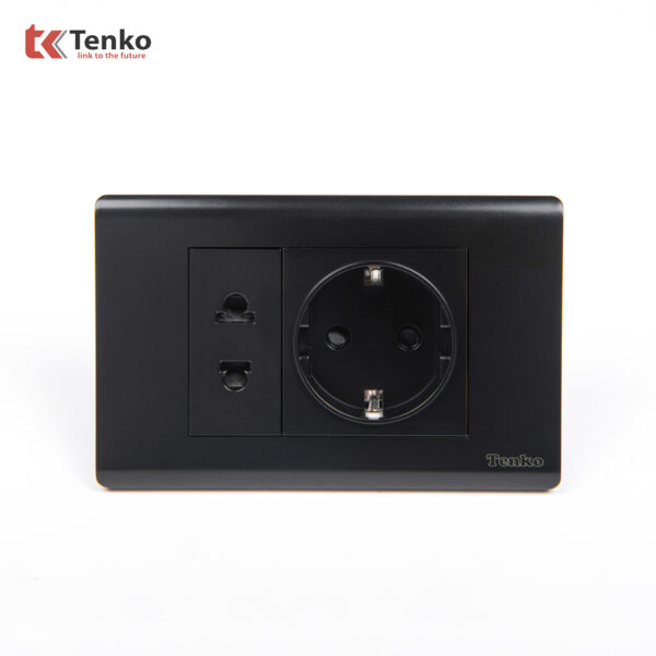 Ổ Điện Đôi 2 Chấu Chuẩn Đức Chống Cháy Cao Cấp TENKO TK-C25-059 – Mặt Nhựa PC Đen