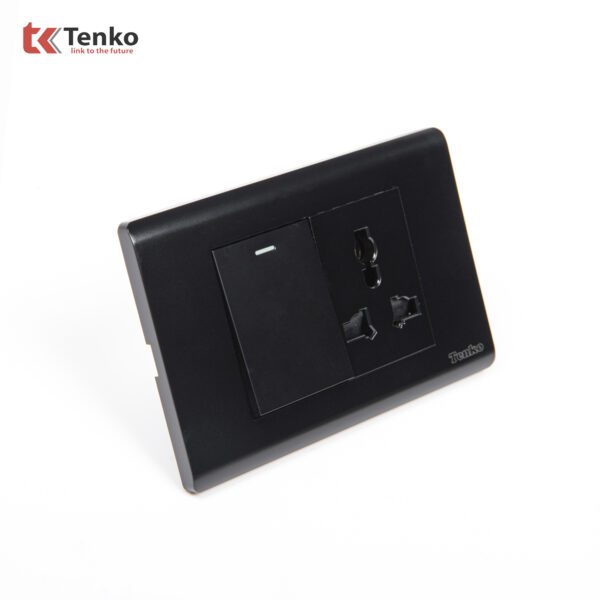 Bộ Công Tắc, Ổ Cắm Điện Âm Tường Cao Cấp TENKO TK-C25-039 Mặt Nhựa PC Đen