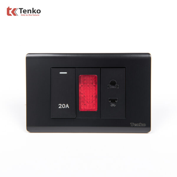 Ổ Cắm Và Công Tắc Điện 20A Công Suất Cao Cho Nóng lạnh Và Điều Hòa Cao Cấp TENKO TK-C25-080 – Mặt Nhựa PC Đen