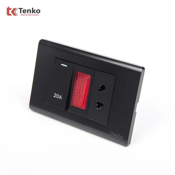 Ổ Cắm Và Công Tắc Điện 20A Công Suất Cao Cho Nóng lạnh Và Điều Hòa Cao Cấp TENKO TK-C25-080 – Mặt Nhựa PC Đen