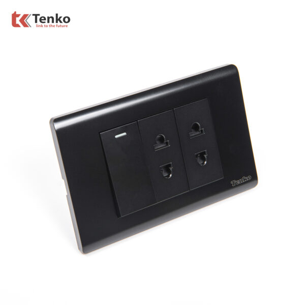 Bộ Công Tắc Ổ Cắm Điện Âm Tường Cao Cấp TENKO TK-C25-025 Mặt Nhựa PC Đen