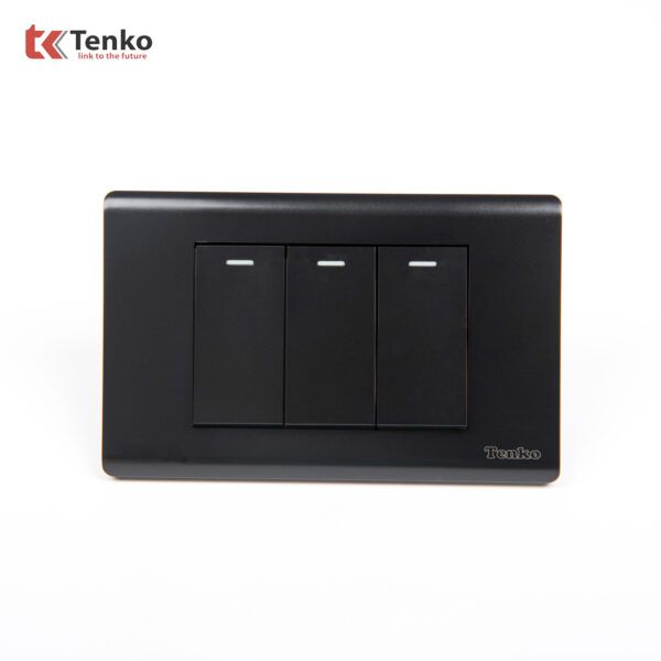 Công Tắc Chống Cháy Cao Cấp TENKO TK-C25-03 – Mặt Nhựa PC Đen
