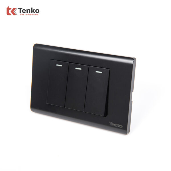 Công Tắc Chống Cháy Cao Cấp TENKO TK-C25-03 – Mặt Nhựa PC Đen