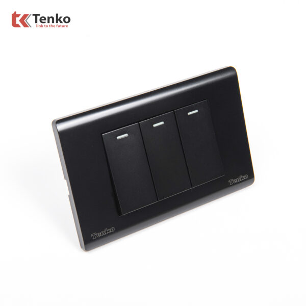 Công Tắc Chống Cháy Cao Cấp TENKO TK-C25-03 – Mặt Nhựa PC Đen