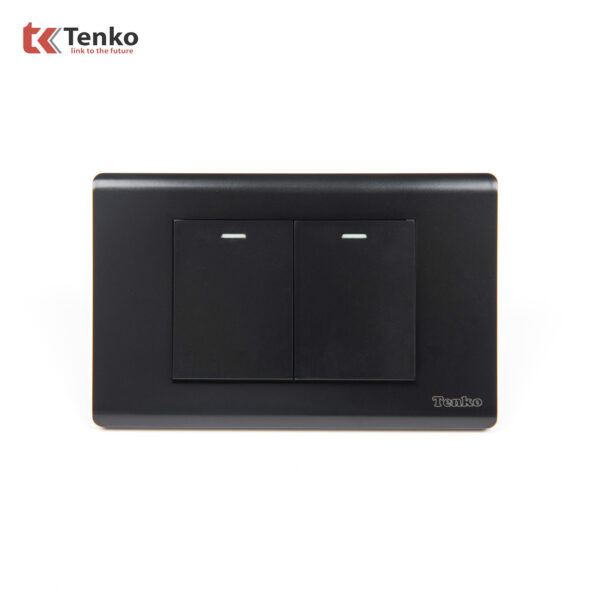 Công Tắc Điện 2 Nút Chống Cháy Cao Cấp TENKO TK-C25-02 – Mặt Nhựa PC Đen