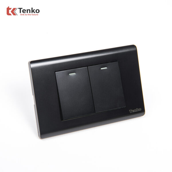 Công Tắc Điện 2 Nút Chống Cháy Cao Cấp TENKO TK-C25-02 – Mặt Nhựa PC Đen