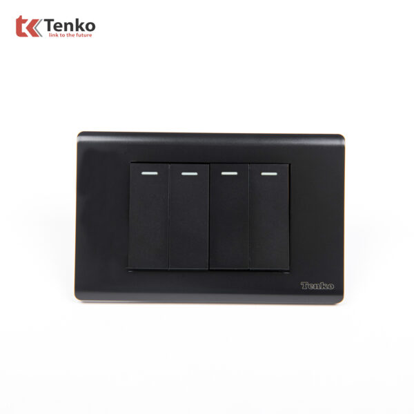Công Tắc 4 Nút Chống Cháy Cao Cấp TENKO TK-C25-04 – Mặt Nhựa PC Đen