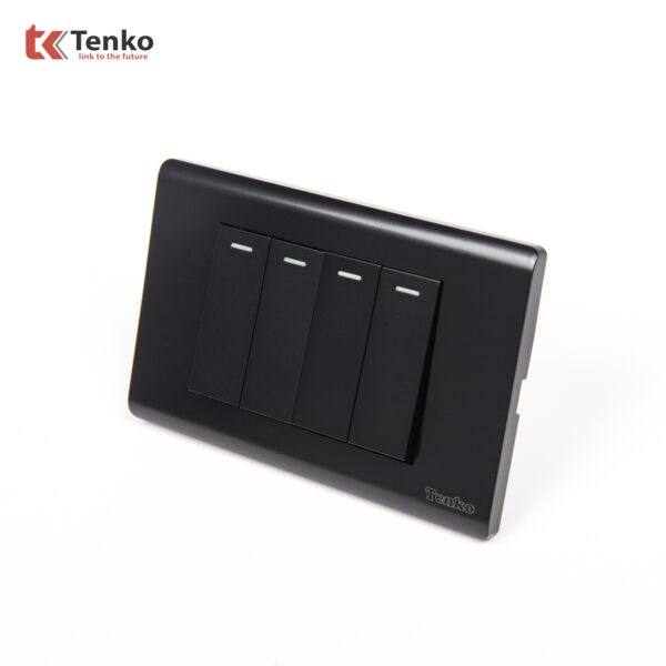 Công Tắc 4 Nút Chống Cháy Cao Cấp TENKO TK-C25-04 – Mặt Nhựa PC Đen