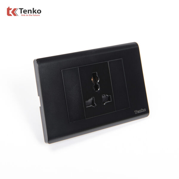 Ổ Cắm Điện 3 Chấu Chống Cháy Cao Cấp TENKO TK-C25-051 – Mặt Nhựa PC Đen