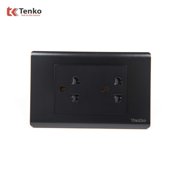 Ổ Cắm Đôi 3 Chấu Chống Cháy Cao Cấp TENKO TK-C25-044 – Mặt Nhựa PC Đen