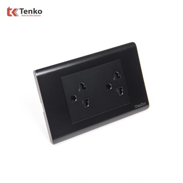 Ổ Cắm Đôi 3 Chấu Chống Cháy Cao Cấp TENKO TK-C25-044 – Mặt Nhựa PC Đen
