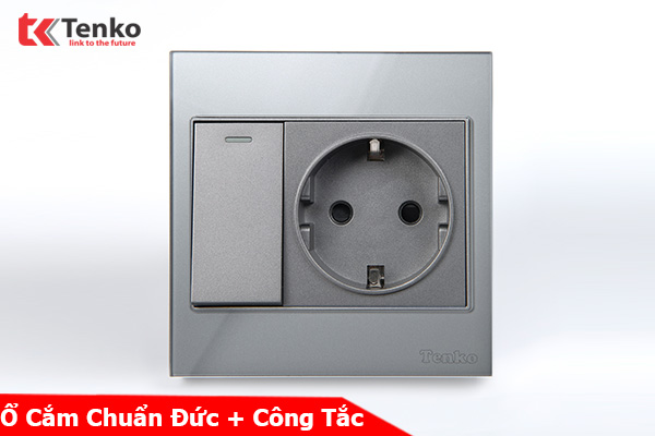 Ổ Cắm Chuẩn Đức Schuko Kết Hợp Công Tắc Mặt Kính Cường Lực Tenko TK-V18-060 – Giải Pháp Điện Hiện Đại, An Toàn