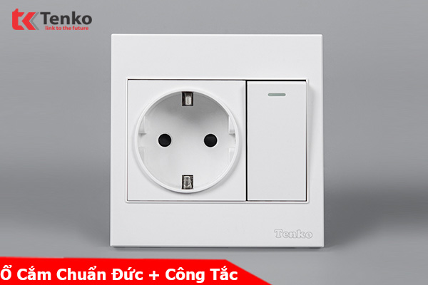 Ổ Cắm Chuẩn Đức Schuko Kết Hợp Công Tắc Mặt Nhựa ABS Tenko TK-V1-060 – Giải Pháp Điện Hiện Đại, An Toàn