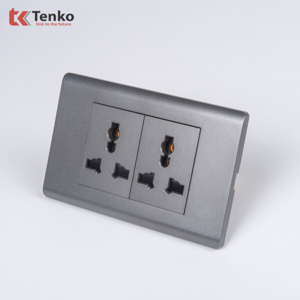Ổ Cắm Đôi 3 Chấu Đa Năng Chống Cháy Cao Cấp TENKO TK-C25-050 – Mặt Nhựa PC Xám
