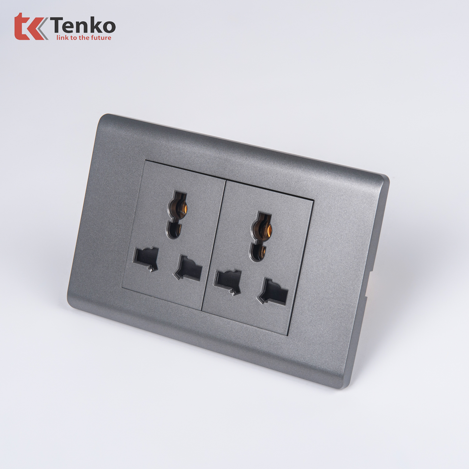 Ổ Cắm Đôi 3 Chấu Đa Năng Chống Cháy Cao Cấp TENKO TK-C25-050 – Mặt Nhựa PC Xám
