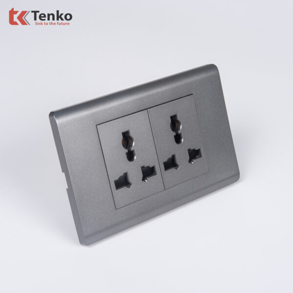 Ổ Cắm Đôi 3 Chấu Đa Năng Chống Cháy Cao Cấp TENKO TK-C25-050 – Mặt Nhựa PC Xám