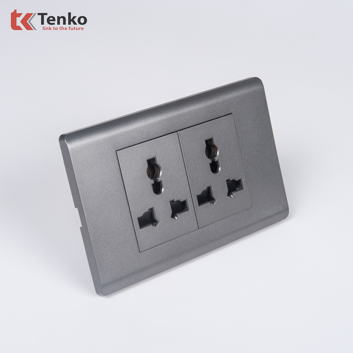 Ổ Cắm Đôi 3 Chấu Đa Năng Chống Cháy Cao Cấp TENKO TK-C25-050 – Mặt Nhựa PC Xám