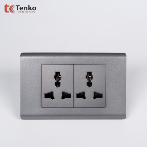 Ổ Cắm Đôi 3 Chấu Đa Năng Chống Cháy Cao Cấp TENKO TK-C25-050 – Mặt Nhựa PC Xám