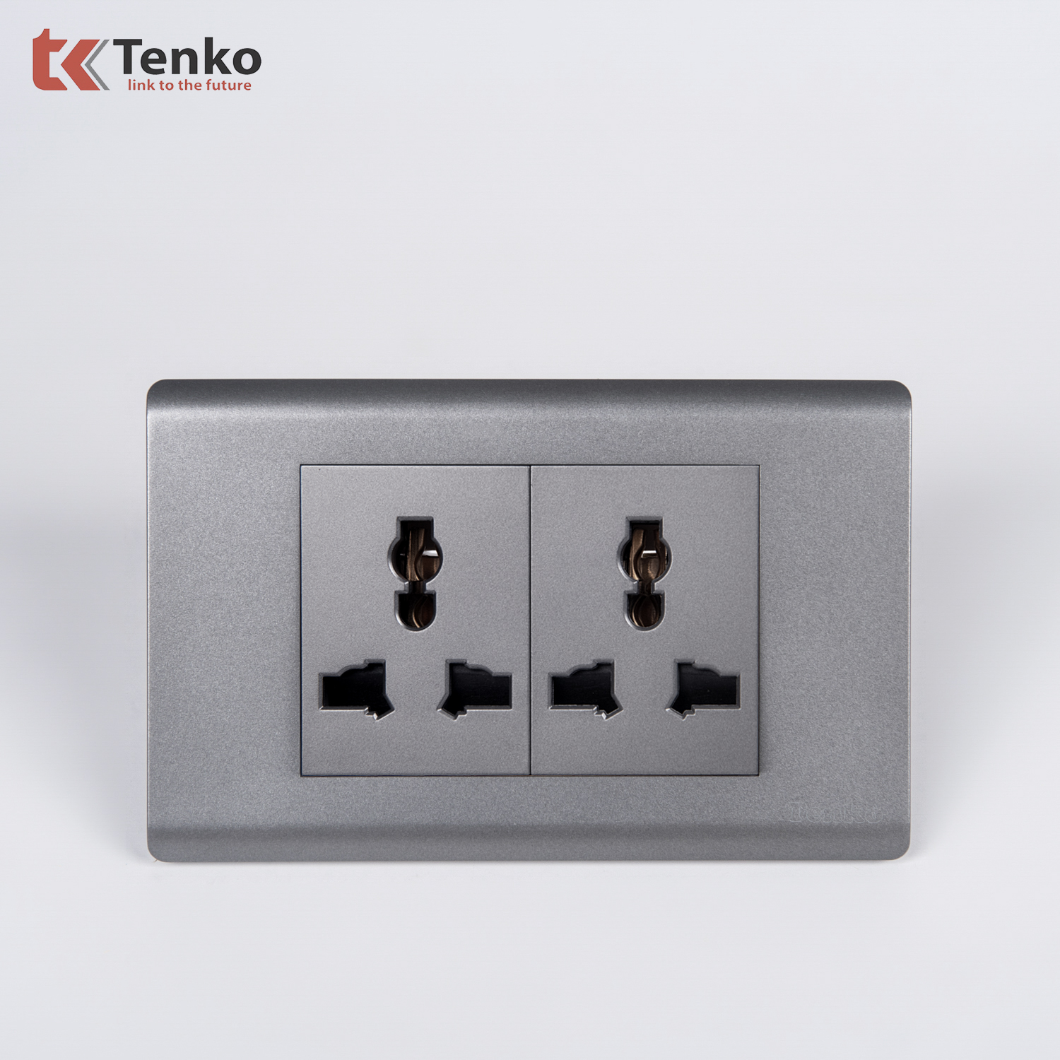 Ổ Cắm Đôi 3 Chấu Đa Năng Chống Cháy Cao Cấp TENKO TK-C25-050 – Mặt Nhựa PC Xám