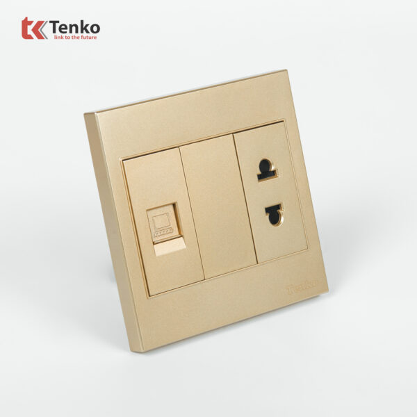 Ổ Cắm Có Ổ Mạng LAN Mặt Nhựa ABS Tenko TK-V1-076 Màu Vàng – Giải Pháp Điều Khiển Điện Hiện Đại, Bền Bỉ