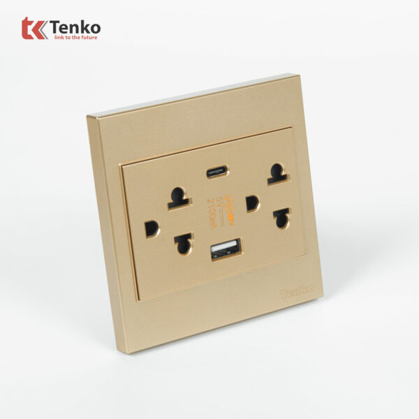 Ổ Cắm Kèm USB, Type C Mặt Nhựa ABS Tenko TK-V1-045 Màu Vàng – Giải Pháp Điều Khiển Điện Hiện Đại, Bền Bỉ