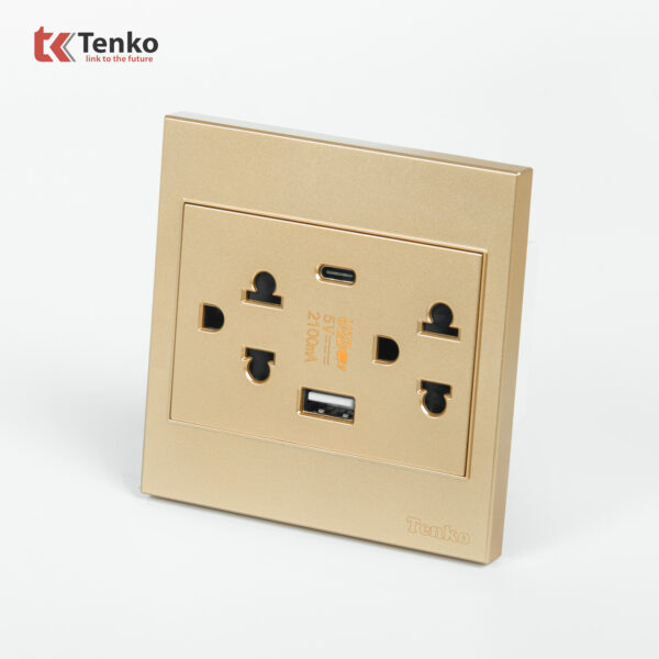Ổ Cắm Kèm USB, Type C Mặt Nhựa ABS Tenko TK-V1-045 Màu Vàng – Giải Pháp Điều Khiển Điện Hiện Đại, Bền Bỉ