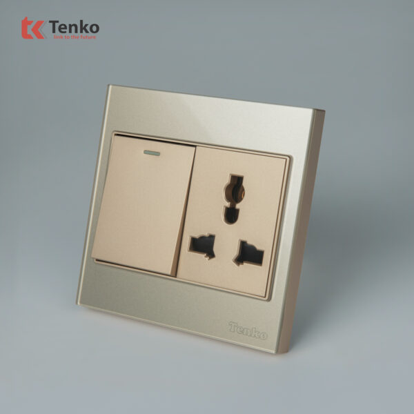 Ổ Cắm, Công Tắc Mặt Kính Cường Lực Tenko TK-V18-039 – Giải Pháp Điều Khiển Điện Hiện Đại, Bền Bỉ Màu Vàng