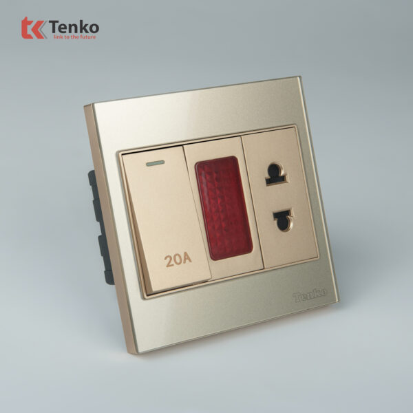 Công Tắc 20A Công Suất Cao Kèm Đèn Báo Mặt Kính Cường Lực Tenko TK-V18-080 Màu Vàng  – Giải Pháp Điều Khiển Điện Hiện Đại, Bền Bỉ