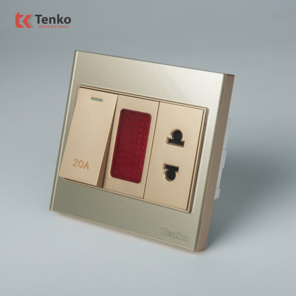 Công Tắc 20A Công Suất Cao Kèm Đèn Báo Mặt Kính Cường Lực Tenko TK-V18-080 Màu Vàng  – Giải Pháp Điều Khiển Điện Hiện Đại, Bền Bỉ