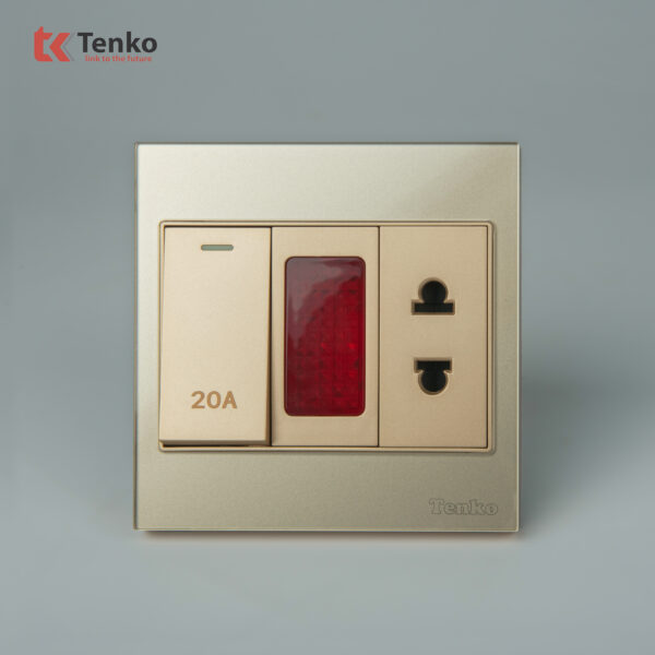Công Tắc 20A Công Suất Cao Kèm Đèn Báo Mặt Kính Cường Lực Tenko TK-V18-080 Màu Vàng  – Giải Pháp Điều Khiển Điện Hiện Đại, Bền Bỉ