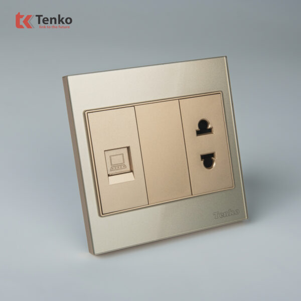 Ổ Cắm Có Ổ Mạng LAN Mặt Kính Cường Lực Tenko TK-V18-076 Màu Vàng  – Giải Pháp Điều Khiển Điện Hiện Đại, Bền Bỉ
