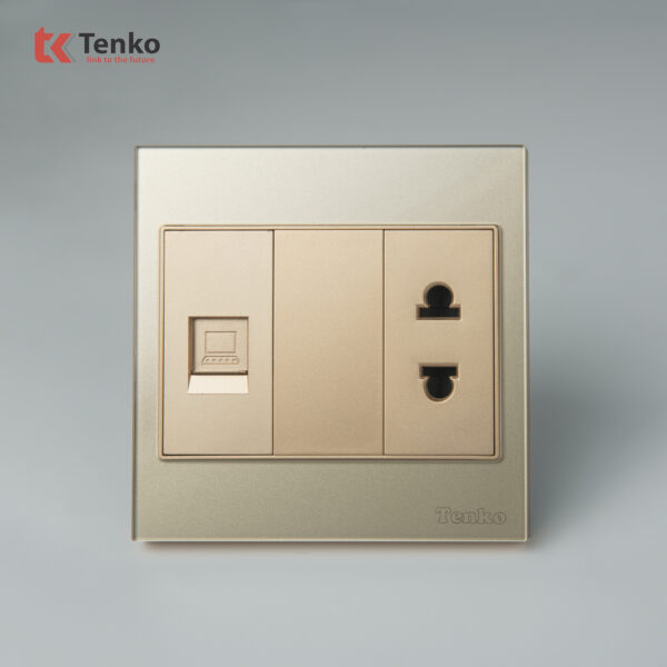 Ổ Cắm Có Ổ Mạng LAN Mặt Kính Cường Lực Tenko TK-V18-076 Màu Vàng  – Giải Pháp Điều Khiển Điện Hiện Đại, Bền Bỉ