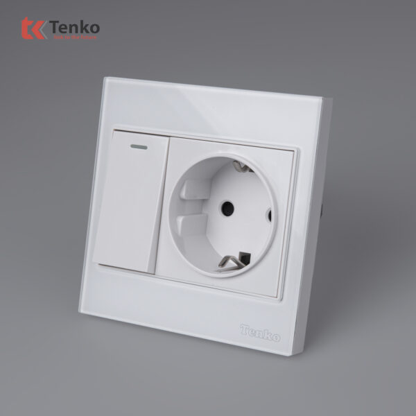 Ổ Cắm Chuẩn Đức Schuko Kết Hợp Công Tắc Mặt Kính Cường Lực Tenko TK-V18-060 – Giải Pháp Điện Hiện Đại, An Toàn