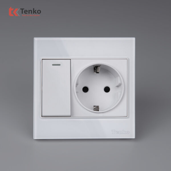 Ổ Cắm Chuẩn Đức Schuko Kết Hợp Công Tắc Mặt Kính Cường Lực Tenko TK-V18-060 – Giải Pháp Điện Hiện Đại, An Toàn