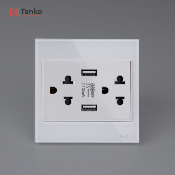 Ổ Cắm Đôi 3 Chấu + USB Kính Cường Lực Tenko TK-V18-046 – Giải Pháp Điều Khiển Điện Hiện Đại, Bền Bỉ