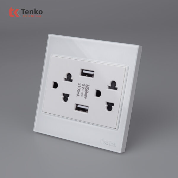 Ổ Cắm Đôi 3 Chấu + USB Kính Cường Lực Tenko TK-V18-046 – Giải Pháp Điều Khiển Điện Hiện Đại, Bền Bỉ