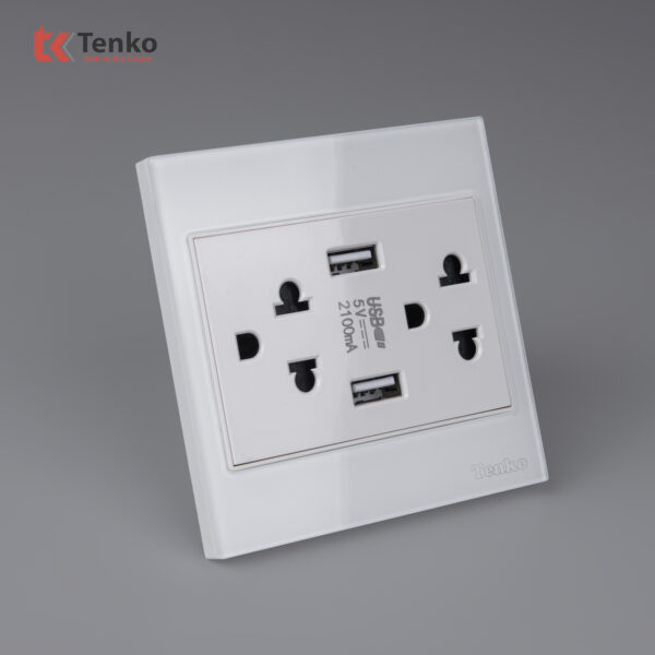 Ổ Cắm Đôi 3 Chấu + USB Kính Cường Lực Tenko TK-V18-046 – Giải Pháp Điều Khiển Điện Hiện Đại, Bền Bỉ