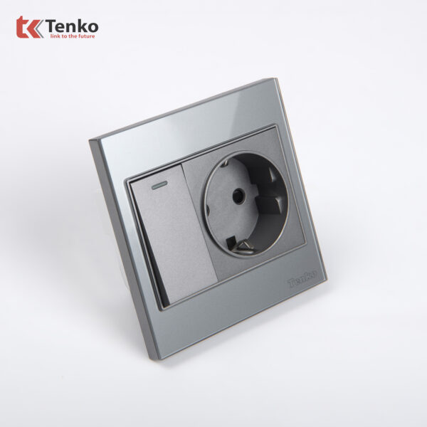 Ổ Cắm Chuẩn Đức Schuko Kết Hợp Công Tắc Mặt Kính Cường Lực Tenko TK-V18-060 – Giải Pháp Điện Hiện Đại, An Toàn