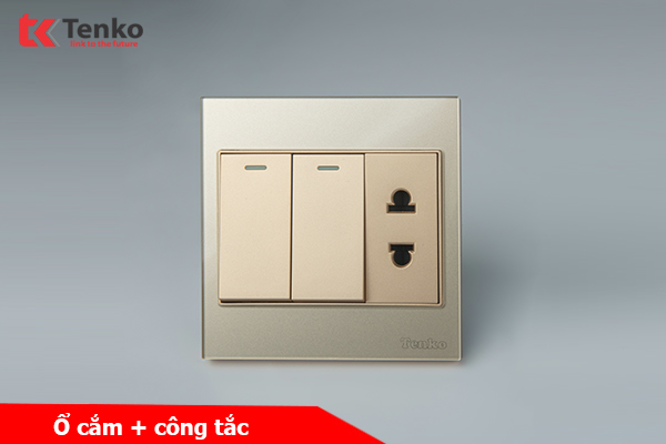 Ổ Cắm, Công Tắc Mặt Kính Cường Lực Tenko TK-V18-027 – Giải Pháp Điều Khiển Điện Hiện Đại, Bền Bỉ Màu Vàng