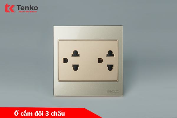 Ổ Cắm Đôi 3 Chấu Mặt Kính Cường Lực Tenko TK-V18-044 – Giải Pháp Điều Khiển Điện Hiện Đại, Bền Bỉ Màu Vàng